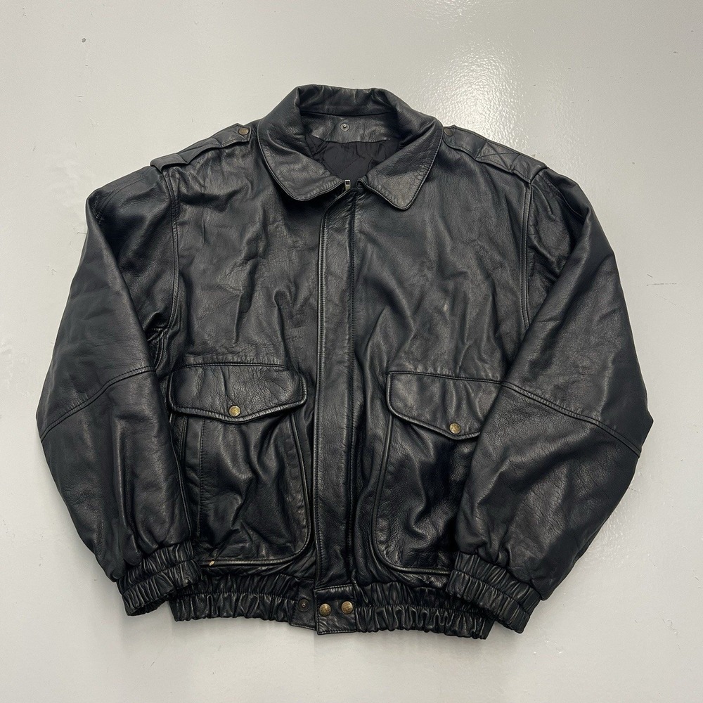 Herno Mens Black Leather Bomber Jacket Size 52 Quilted Lining